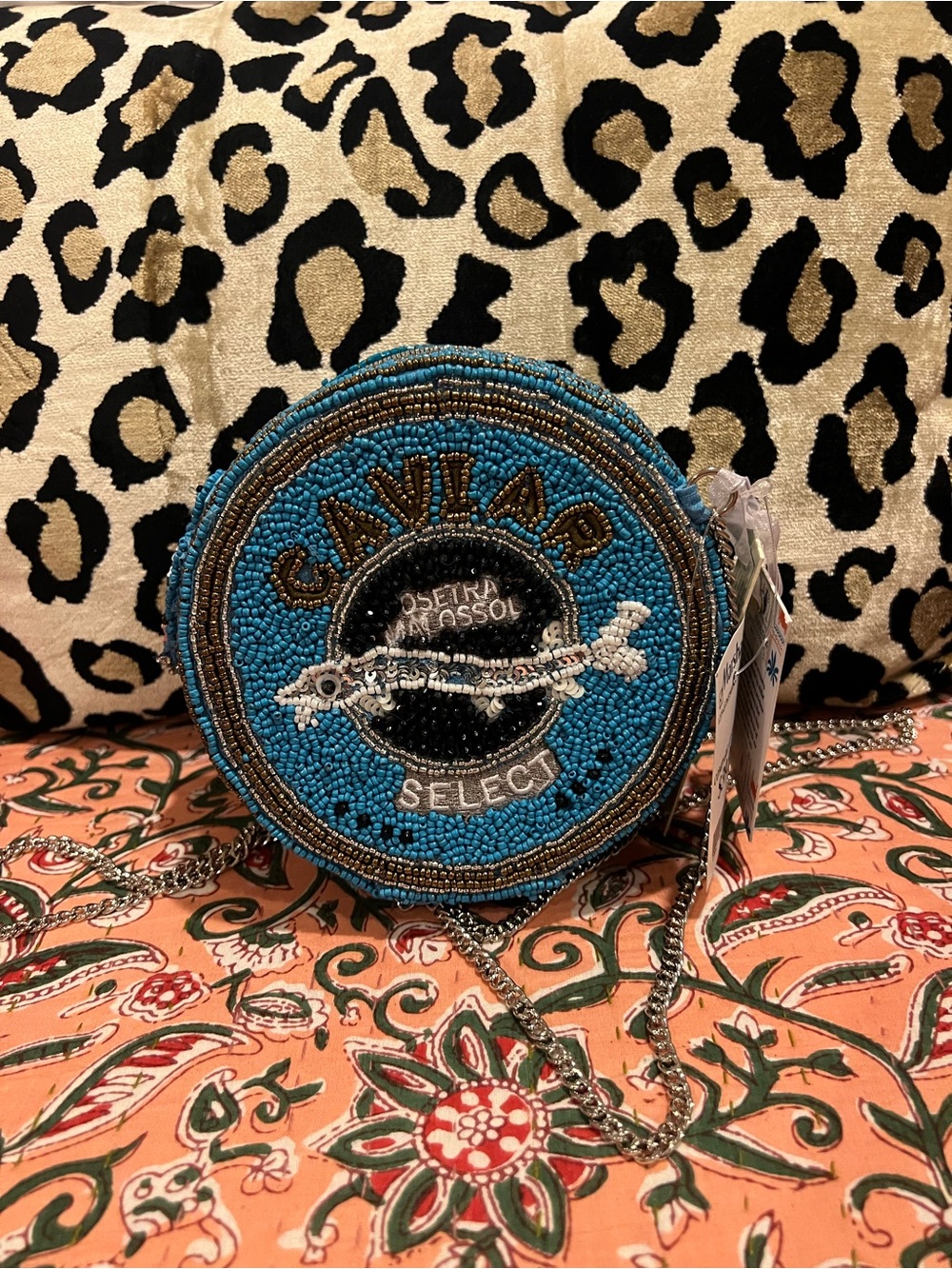 T.J.Maxx Beaded Caviar Crossbody Bag in Turquoise, Black, Gold